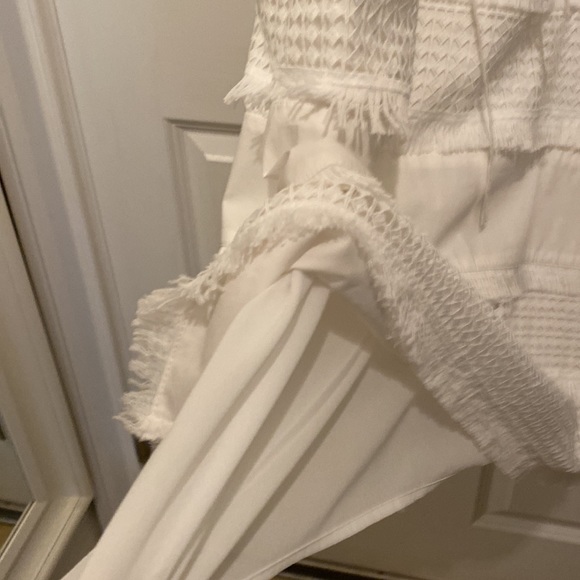 Banana Republic white cotton dress fringe trim on skirt - Picture 5 of 8